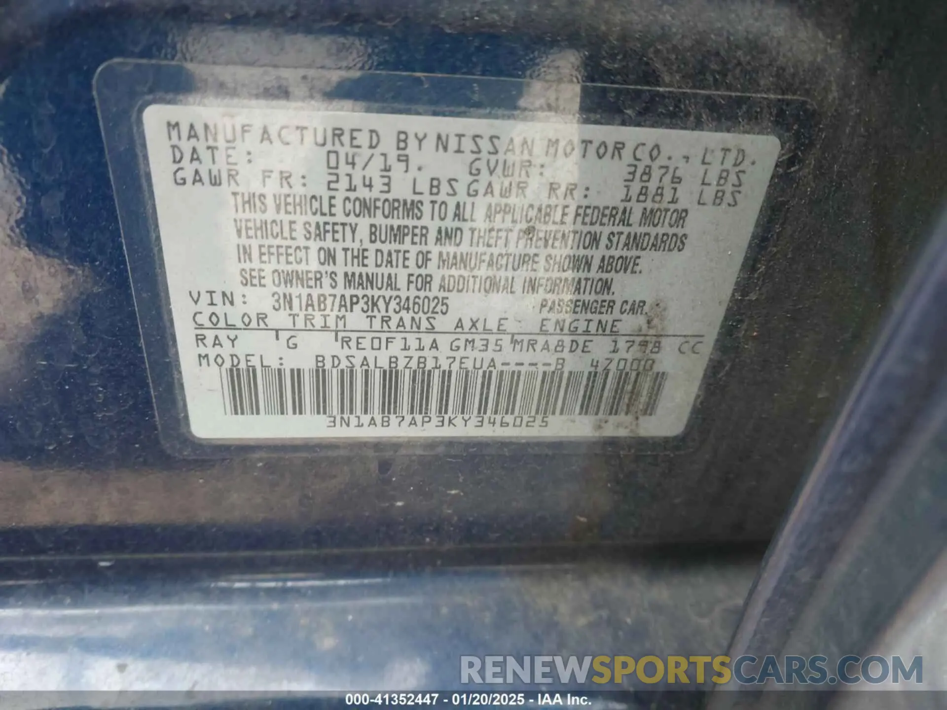 9 Photograph of a damaged car 3N1AB7AP3KY346025 NISSAN SENTRA 2019