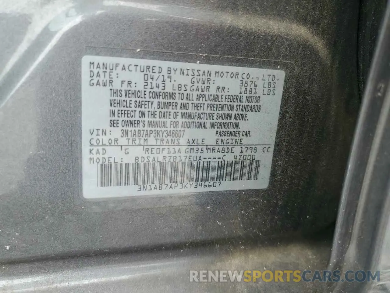 13 Photograph of a damaged car 3N1AB7AP3KY346607 NISSAN SENTRA 2019