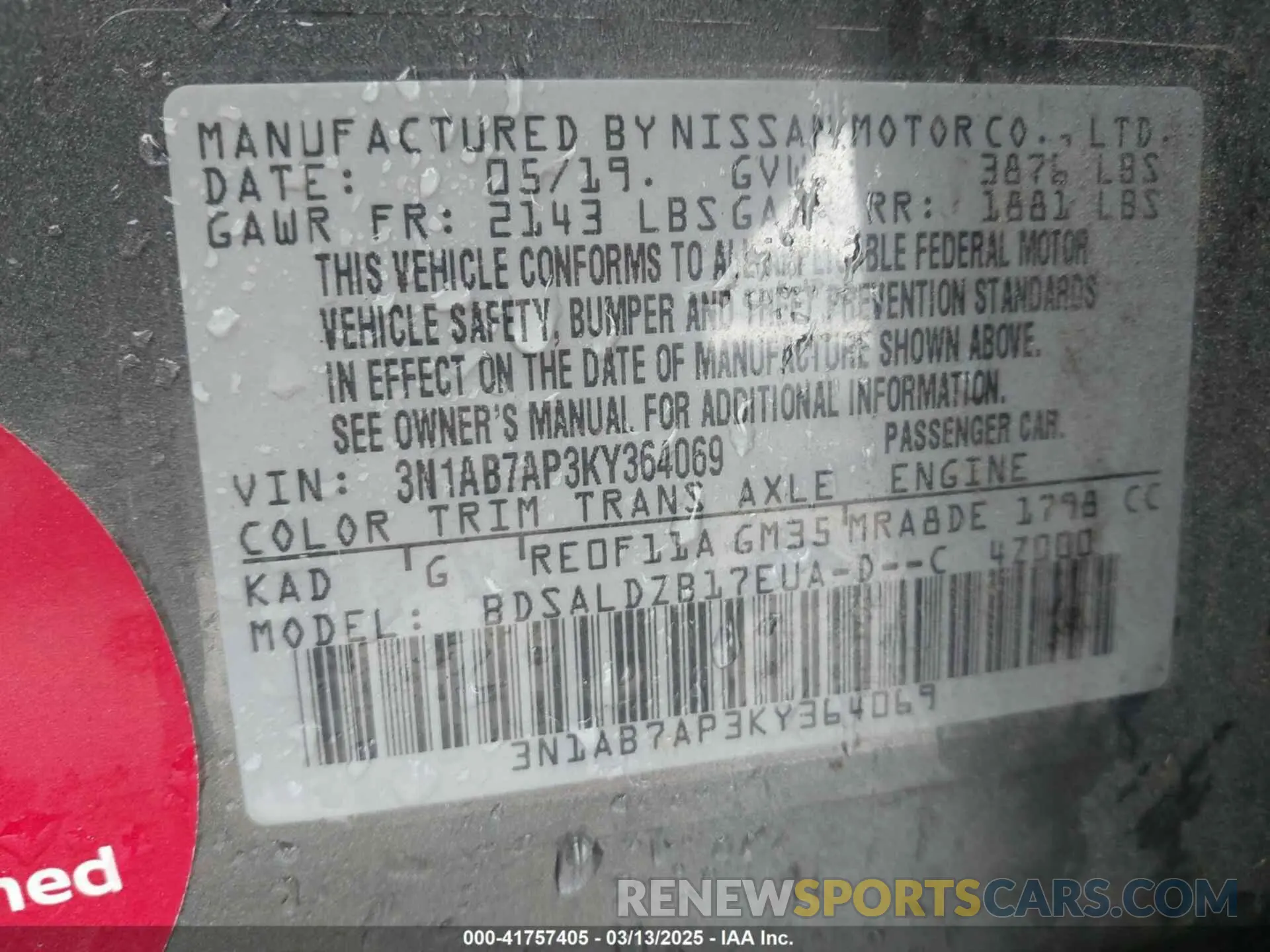 9 Photograph of a damaged car 3N1AB7AP3KY364069 NISSAN SENTRA 2019