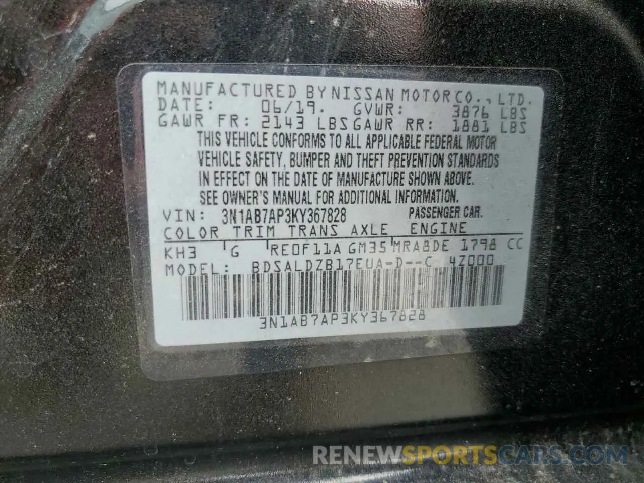 12 Photograph of a damaged car 3N1AB7AP3KY367828 NISSAN SENTRA 2019