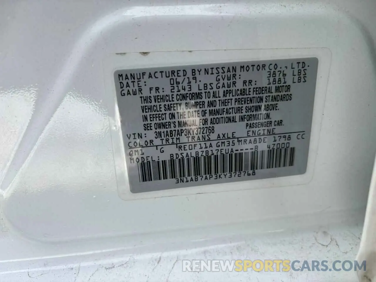 10 Photograph of a damaged car 3N1AB7AP3KY372768 NISSAN SENTRA 2019