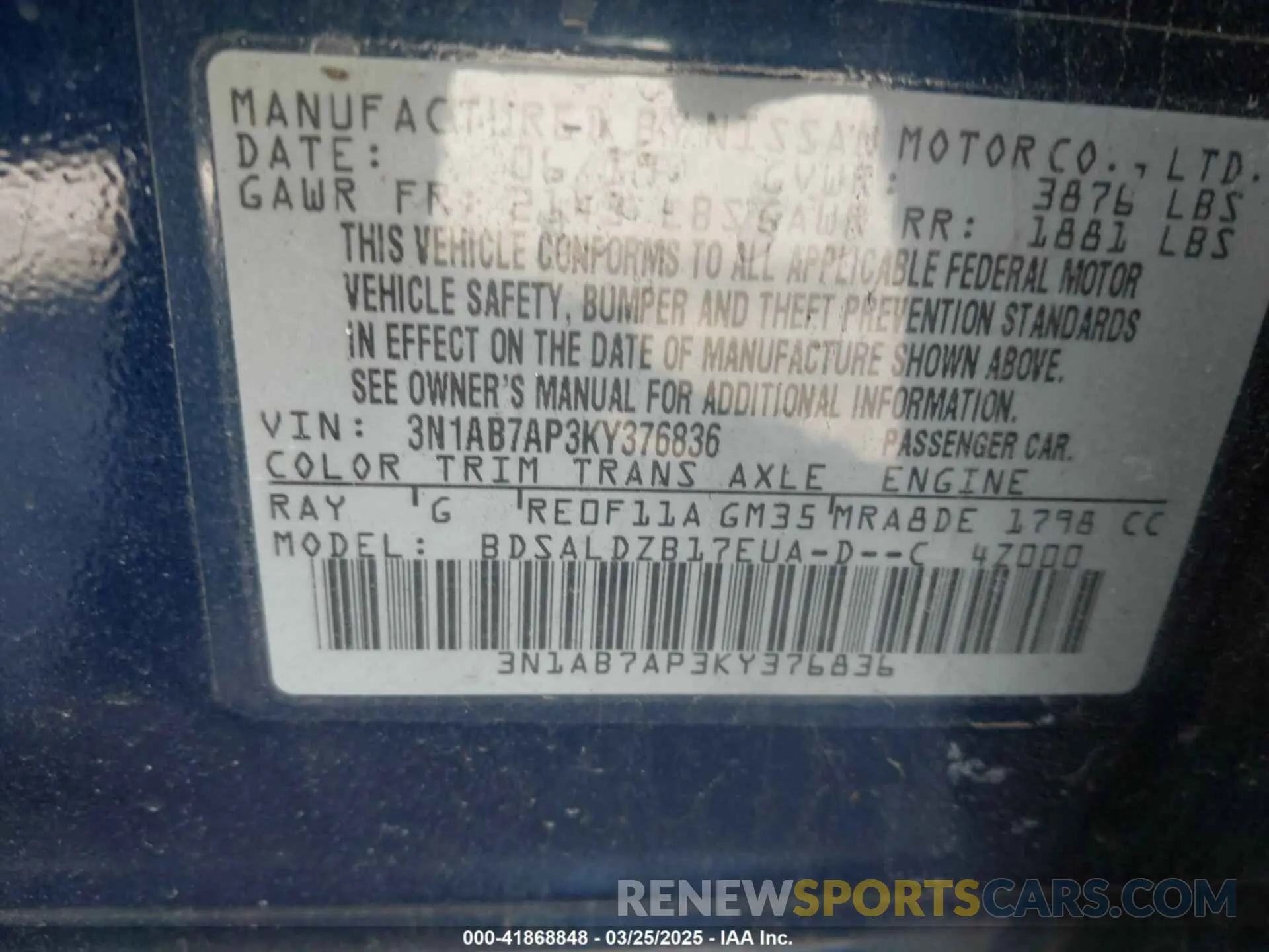 9 Photograph of a damaged car 3N1AB7AP3KY376836 NISSAN SENTRA 2019