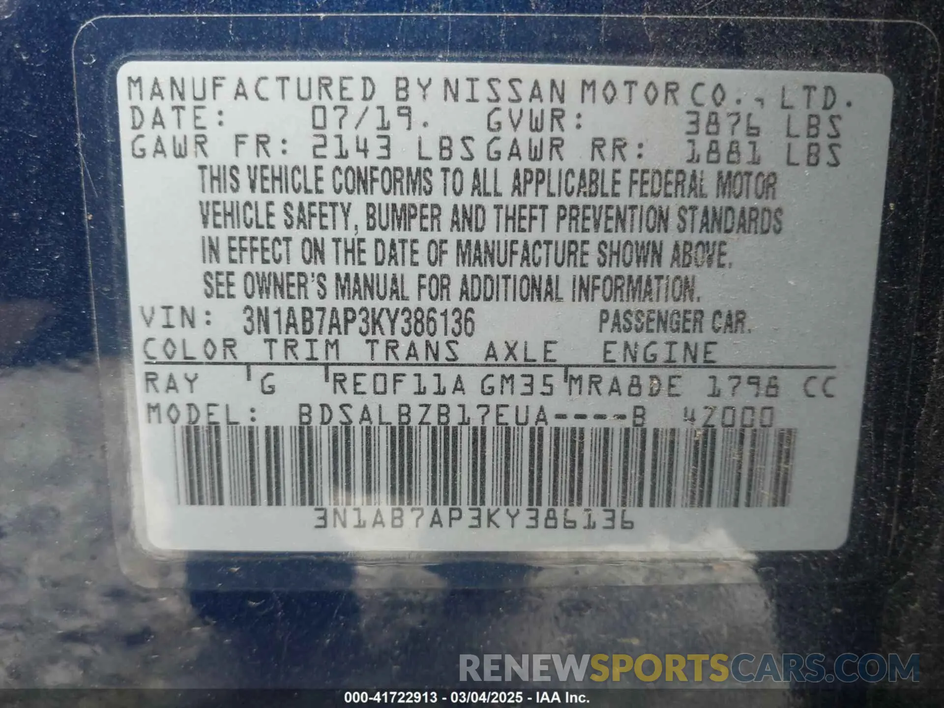 9 Photograph of a damaged car 3N1AB7AP3KY386136 NISSAN SENTRA 2019
