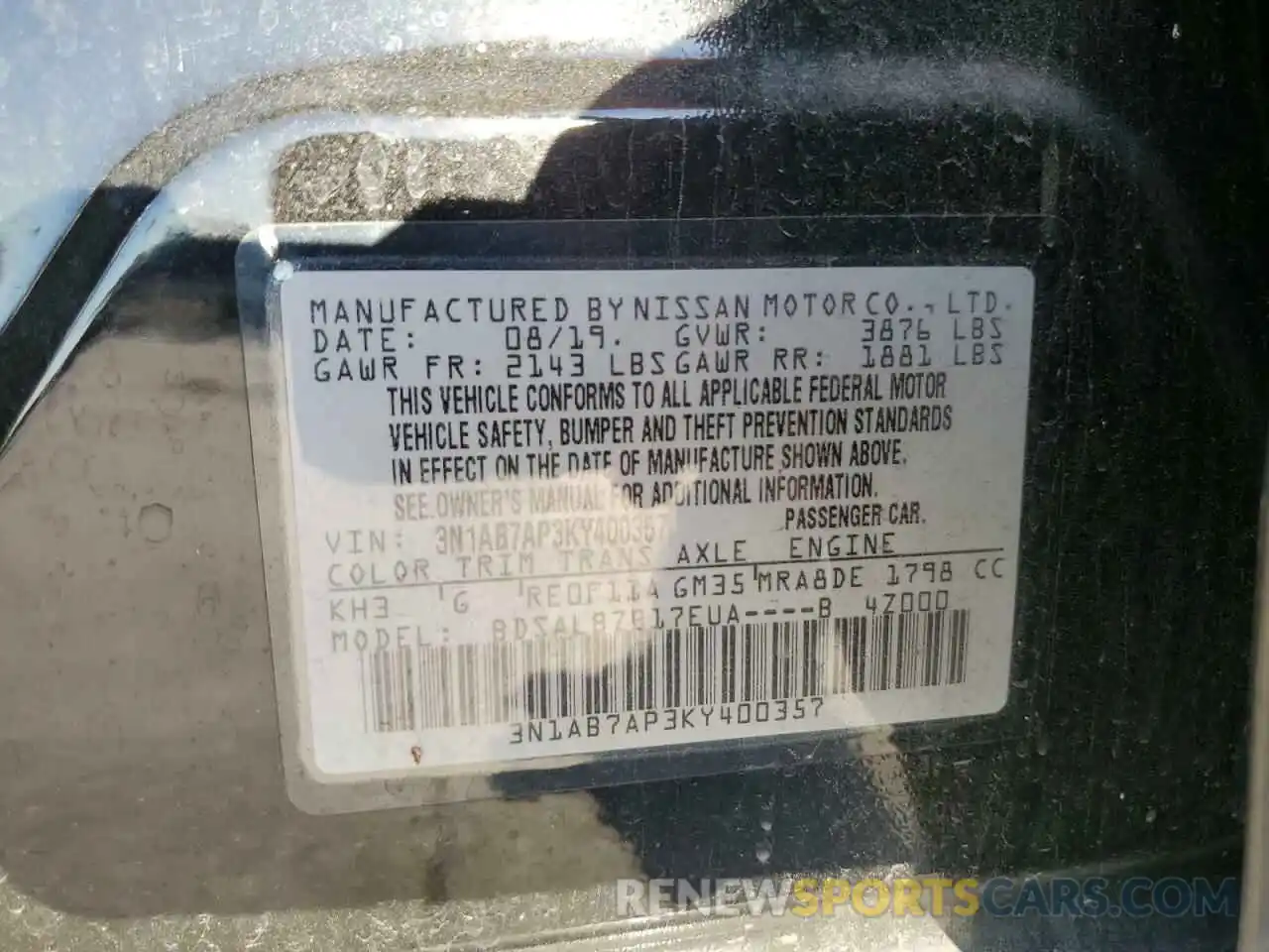 12 Photograph of a damaged car 3N1AB7AP3KY400357 NISSAN SENTRA 2019