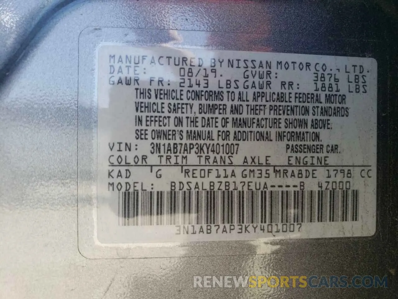 14 Photograph of a damaged car 3N1AB7AP3KY401007 NISSAN SENTRA 2019
