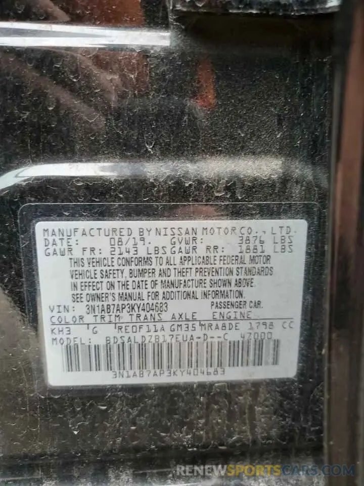 12 Photograph of a damaged car 3N1AB7AP3KY404683 NISSAN SENTRA 2019