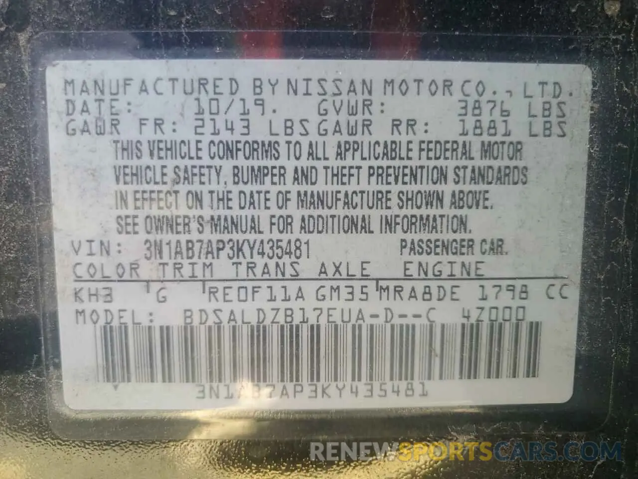 12 Photograph of a damaged car 3N1AB7AP3KY435481 NISSAN SENTRA 2019