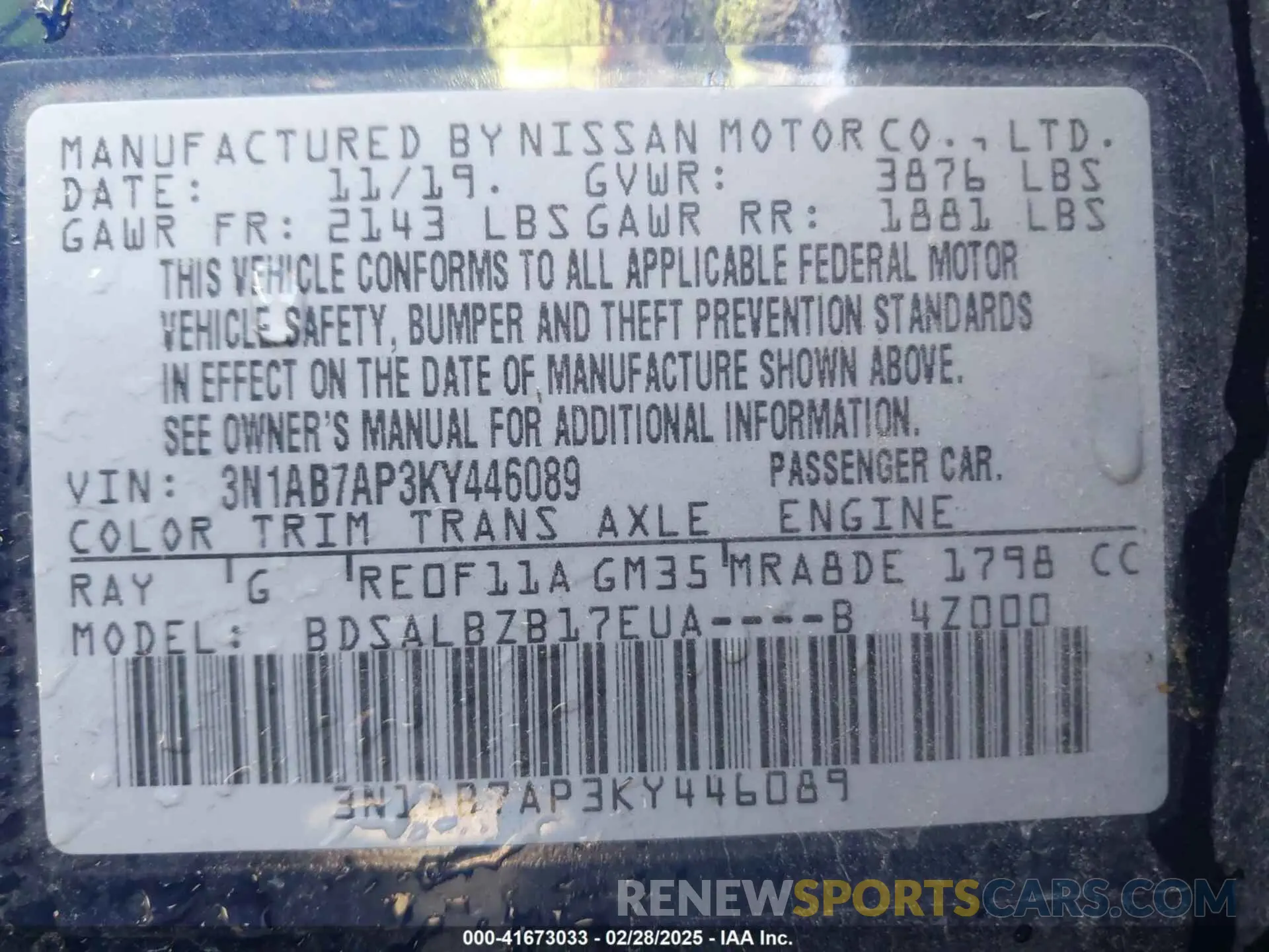 9 Photograph of a damaged car 3N1AB7AP3KY446089 NISSAN SENTRA 2019