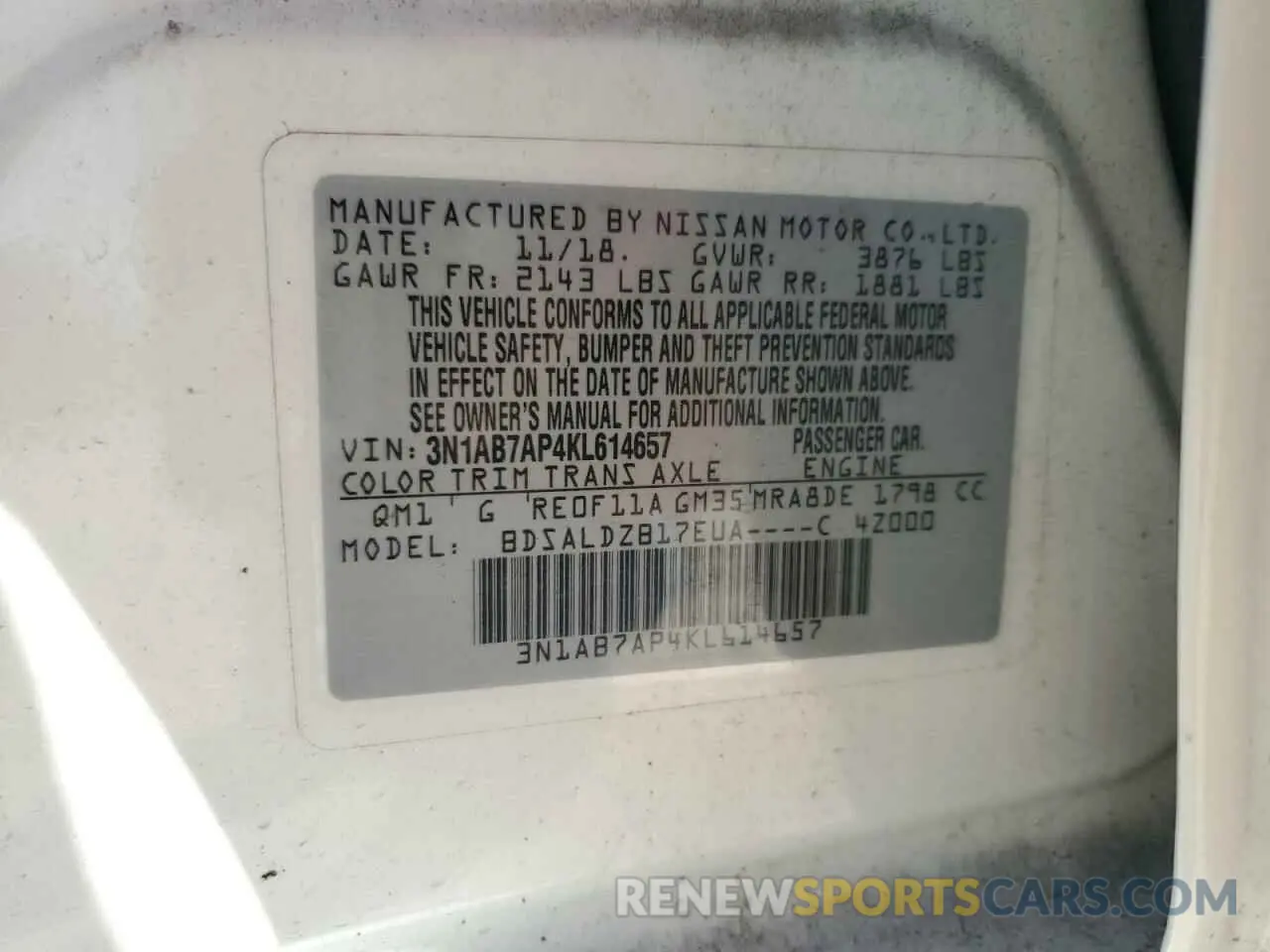 12 Photograph of a damaged car 3N1AB7AP4KL614657 NISSAN SENTRA 2019