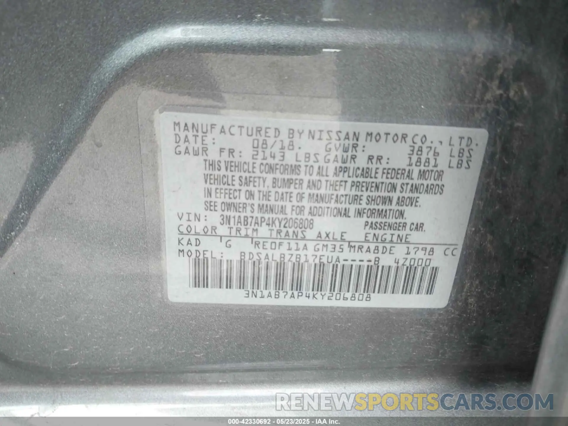 9 Photograph of a damaged car 3N1AB7AP4KY206808 NISSAN SENTRA 2019