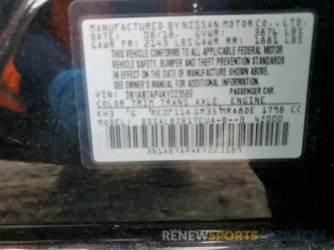 12 Photograph of a damaged car 3N1AB7AP4KY223589 NISSAN SENTRA 2019