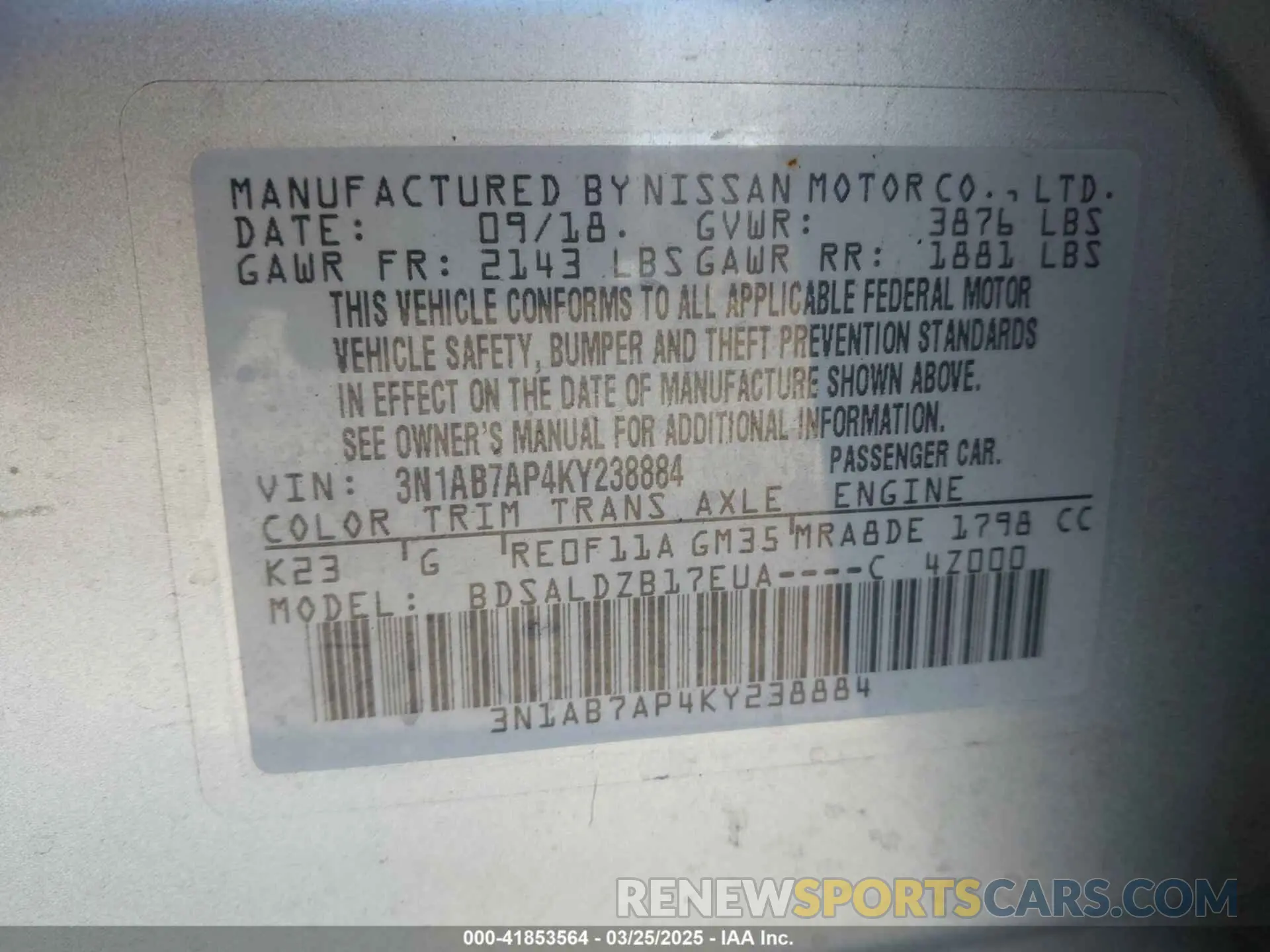 9 Photograph of a damaged car 3N1AB7AP4KY238884 NISSAN SENTRA 2019