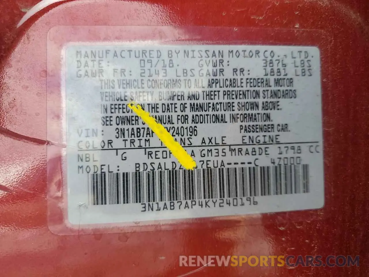 12 Photograph of a damaged car 3N1AB7AP4KY240196 NISSAN SENTRA 2019
