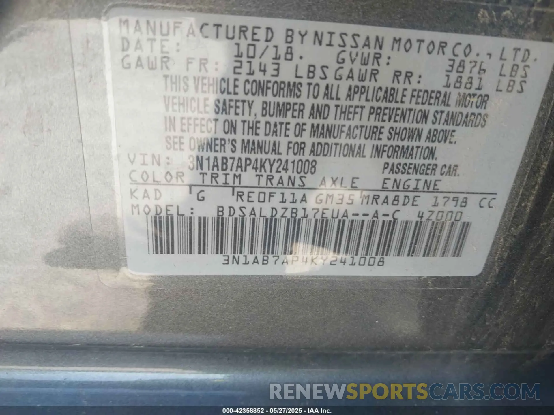 9 Photograph of a damaged car 3N1AB7AP4KY241008 NISSAN SENTRA 2019