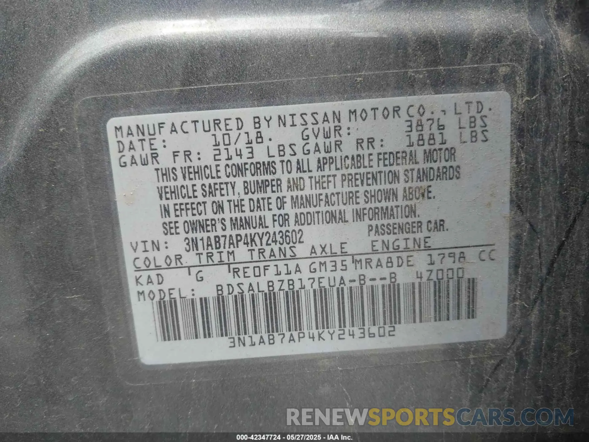 9 Photograph of a damaged car 3N1AB7AP4KY243602 NISSAN SENTRA 2019