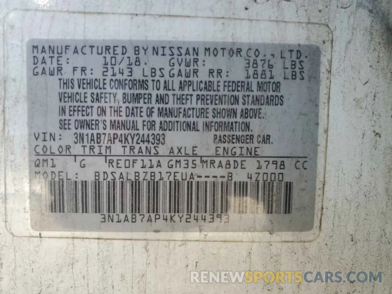 15 Photograph of a damaged car 3N1AB7AP4KY244393 NISSAN SENTRA 2019