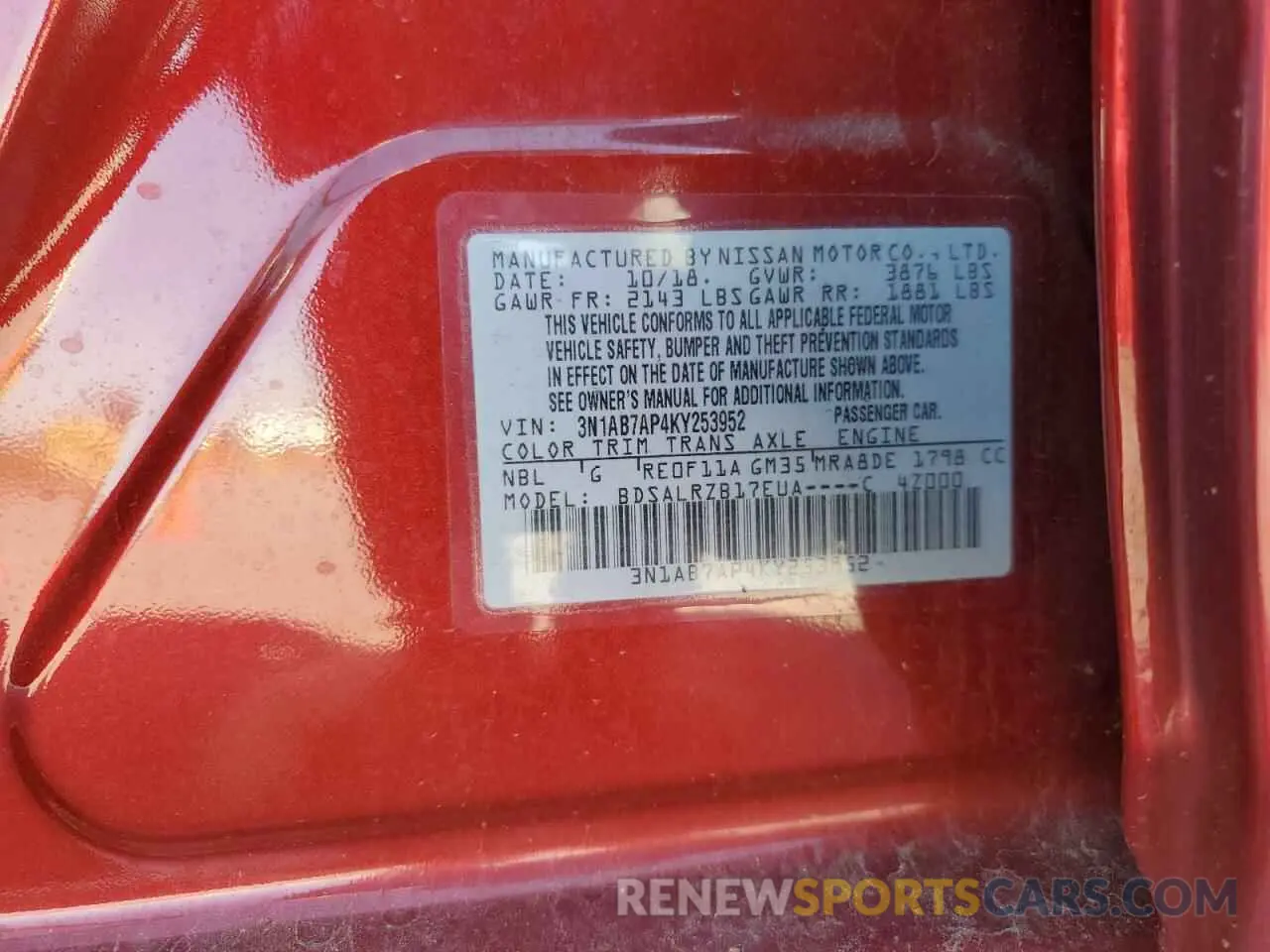 12 Photograph of a damaged car 3N1AB7AP4KY253952 NISSAN SENTRA 2019