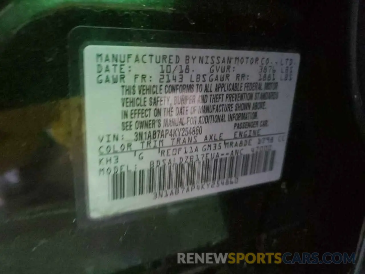12 Photograph of a damaged car 3N1AB7AP4KY254860 NISSAN SENTRA 2019