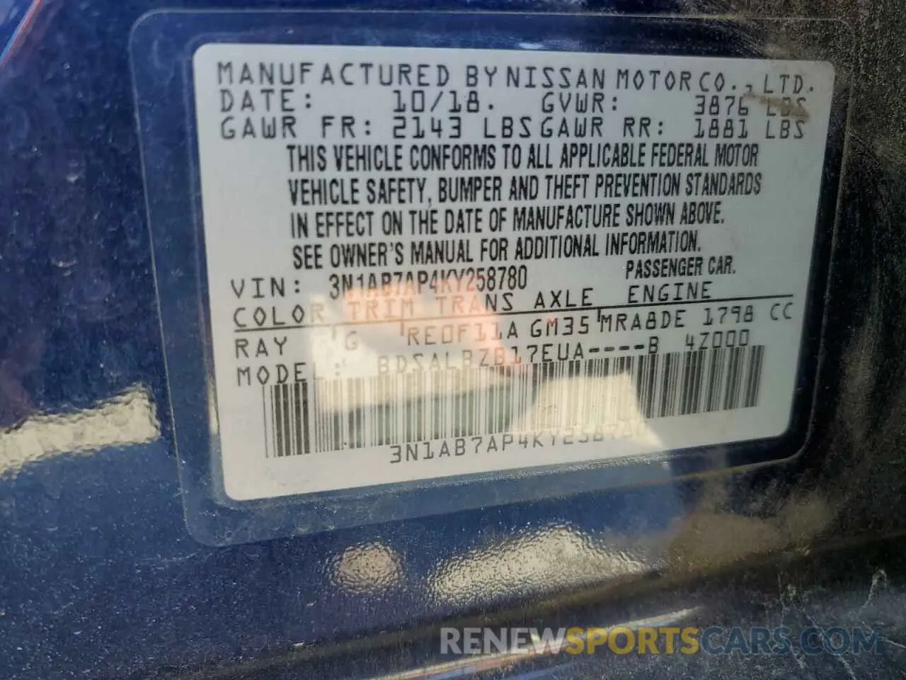 15 Photograph of a damaged car 3N1AB7AP4KY258780 NISSAN SENTRA 2019