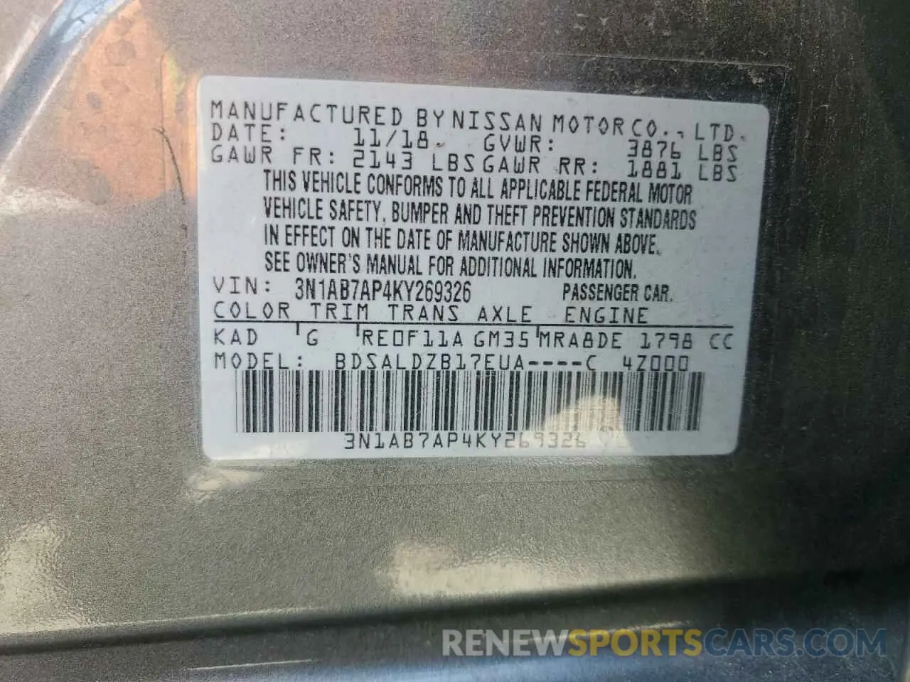 12 Photograph of a damaged car 3N1AB7AP4KY269326 NISSAN SENTRA 2019