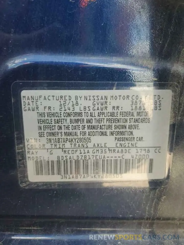13 Photograph of a damaged car 3N1AB7AP4KY280505 NISSAN SENTRA 2019