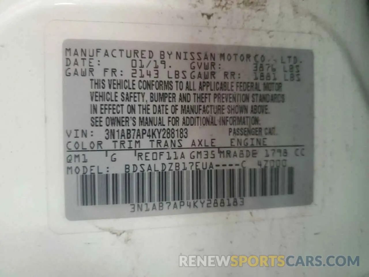 12 Photograph of a damaged car 3N1AB7AP4KY288183 NISSAN SENTRA 2019