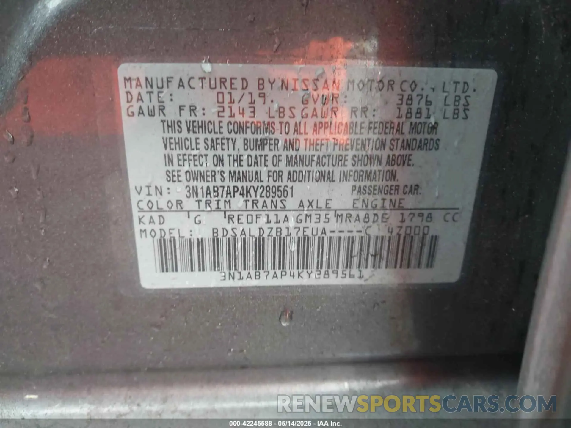 9 Photograph of a damaged car 3N1AB7AP4KY289561 NISSAN SENTRA 2019