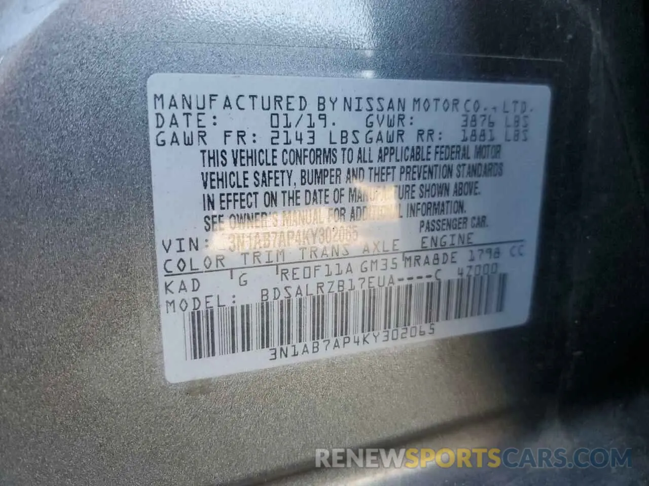 12 Photograph of a damaged car 3N1AB7AP4KY302065 NISSAN SENTRA 2019