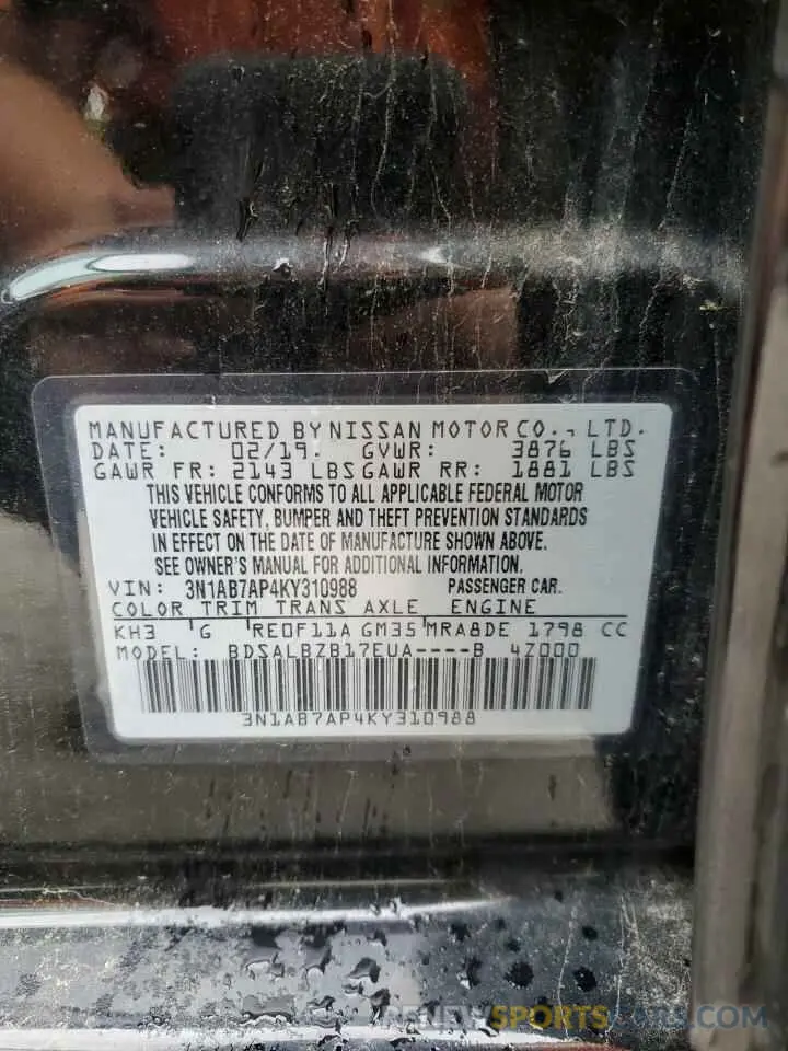 12 Photograph of a damaged car 3N1AB7AP4KY310988 NISSAN SENTRA 2019