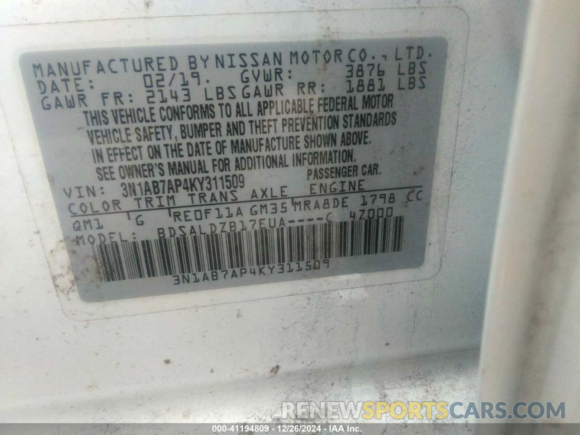 9 Photograph of a damaged car 3N1AB7AP4KY311509 NISSAN SENTRA 2019