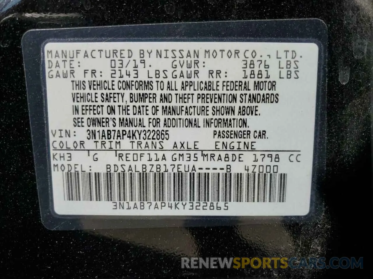 12 Photograph of a damaged car 3N1AB7AP4KY322865 NISSAN SENTRA 2019
