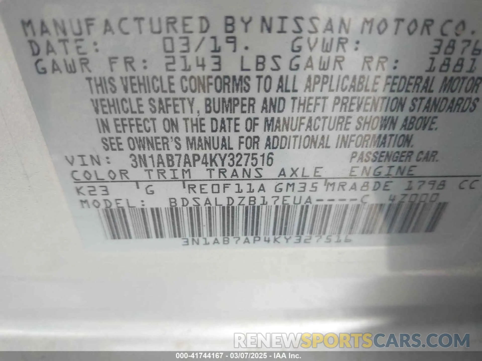 9 Photograph of a damaged car 3N1AB7AP4KY327516 NISSAN SENTRA 2019
