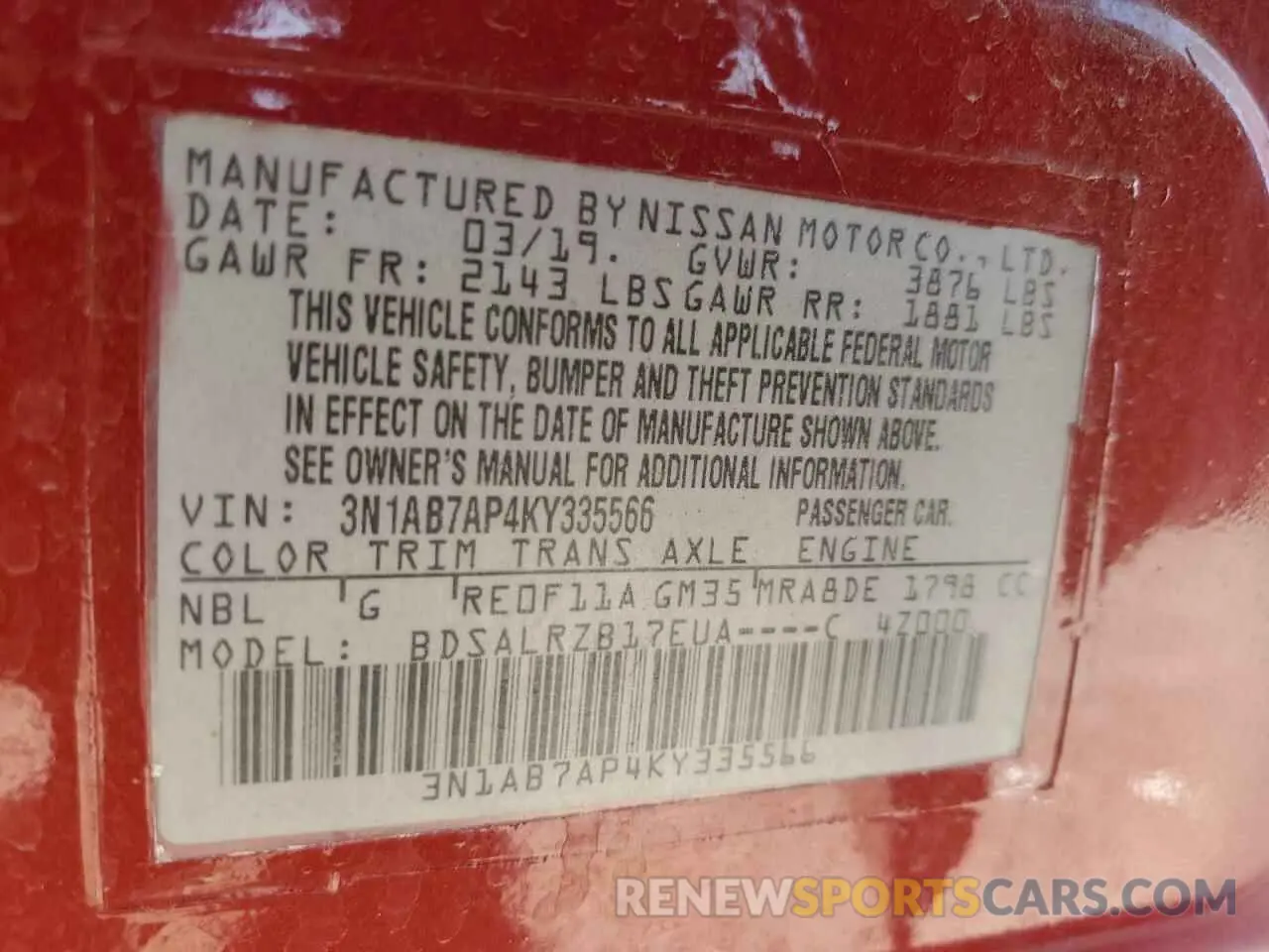 12 Photograph of a damaged car 3N1AB7AP4KY335566 NISSAN SENTRA 2019