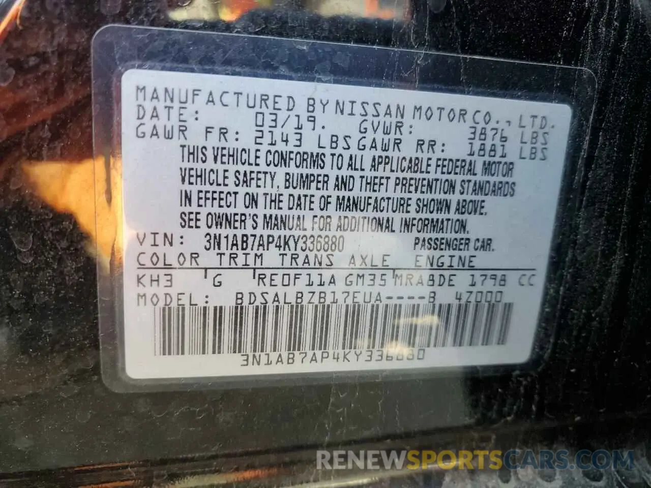 12 Photograph of a damaged car 3N1AB7AP4KY336880 NISSAN SENTRA 2019