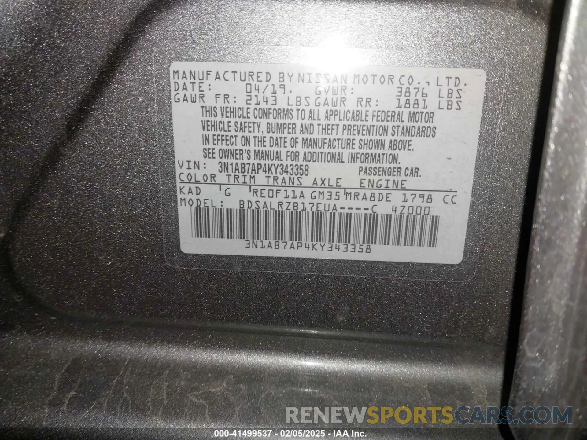 9 Photograph of a damaged car 3N1AB7AP4KY343358 NISSAN SENTRA 2019