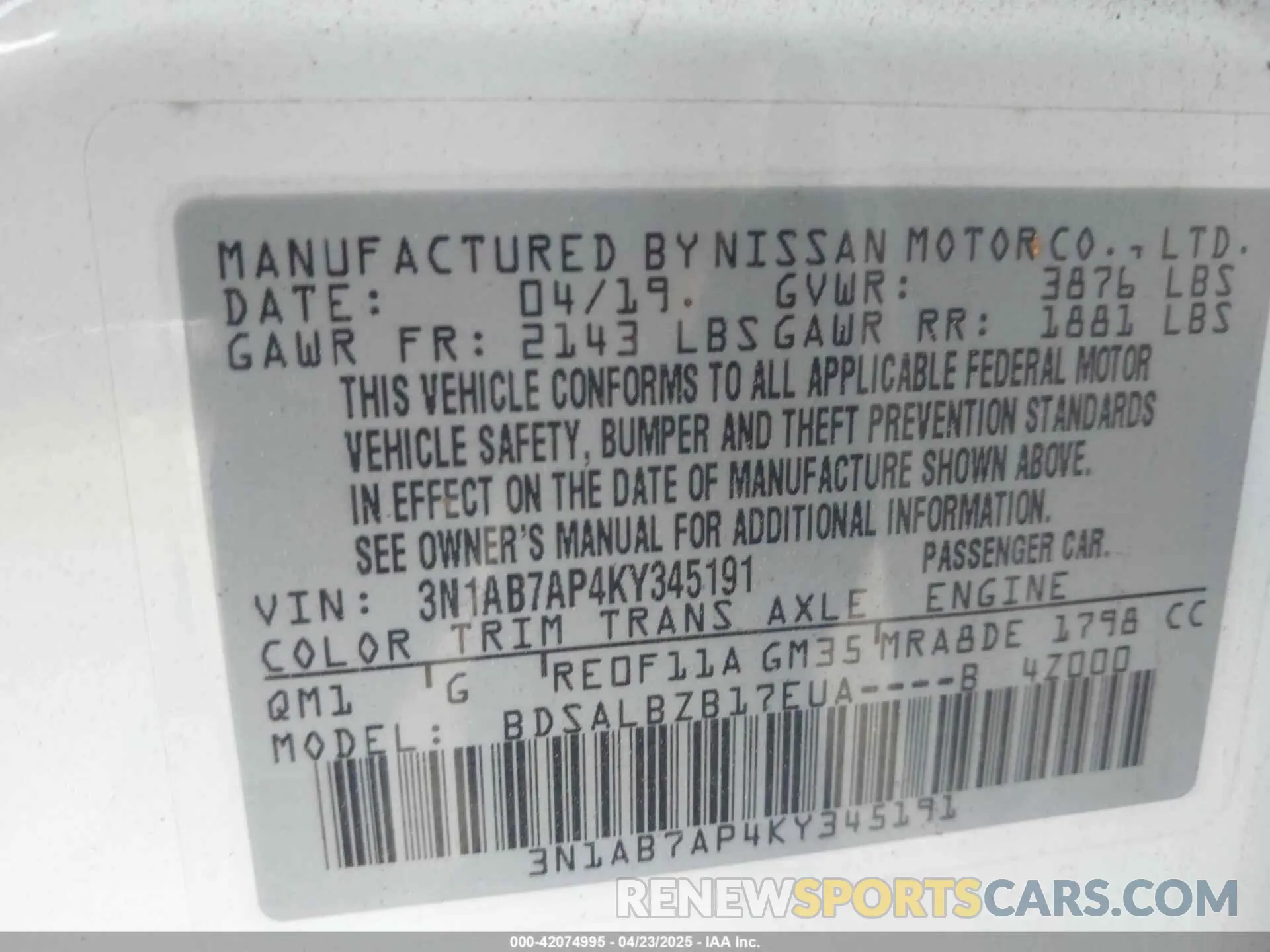 9 Photograph of a damaged car 3N1AB7AP4KY345191 NISSAN SENTRA 2019