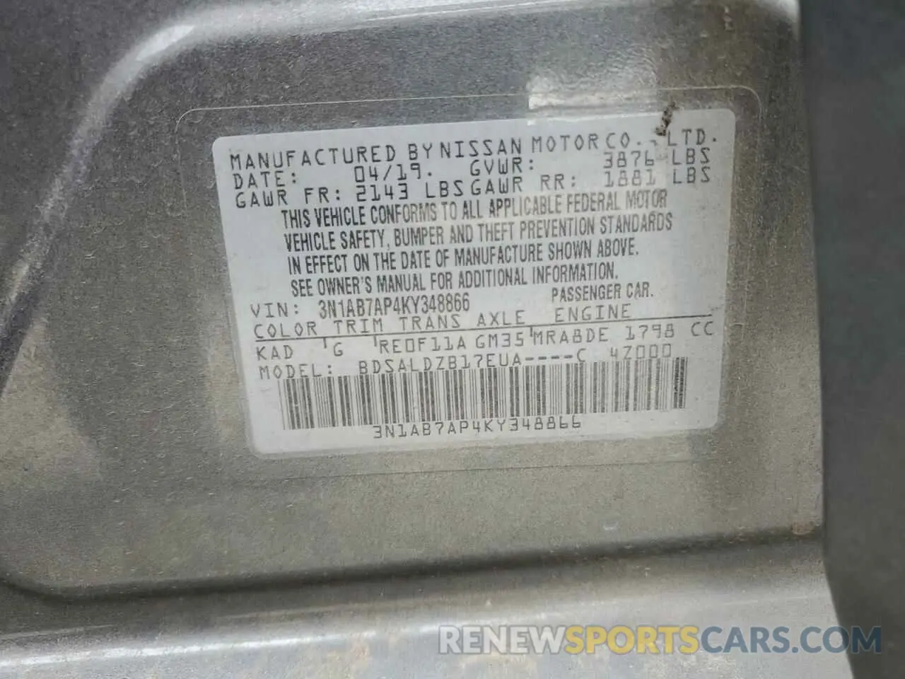 12 Photograph of a damaged car 3N1AB7AP4KY348866 NISSAN SENTRA 2019