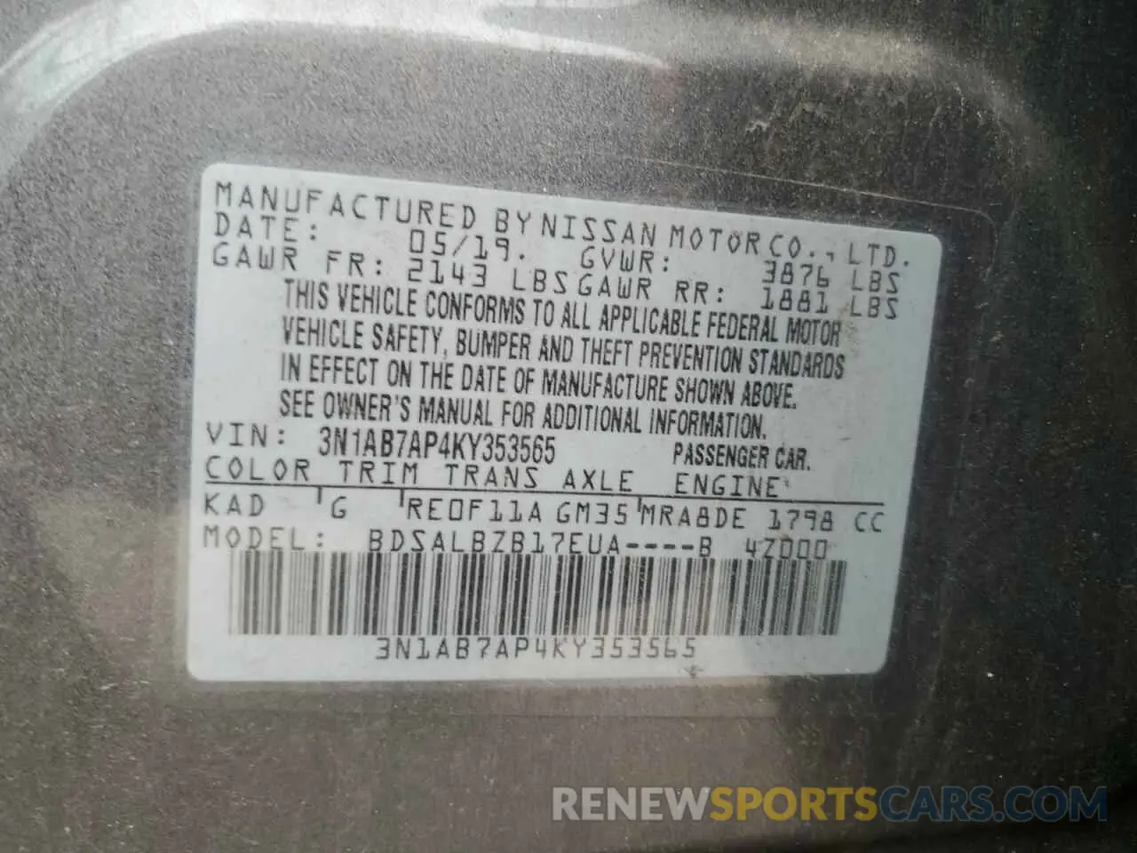 13 Photograph of a damaged car 3N1AB7AP4KY353565 NISSAN SENTRA 2019