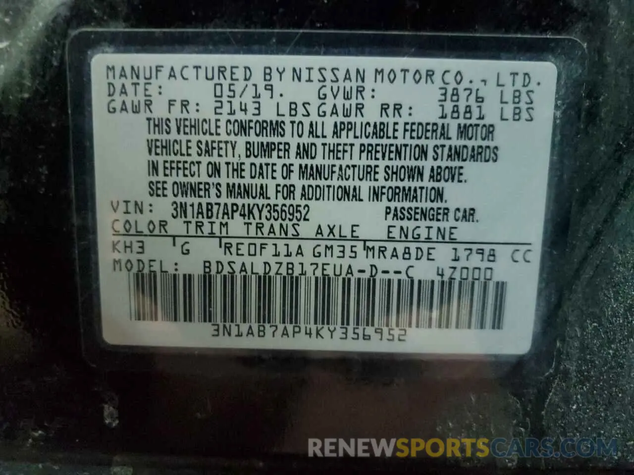 12 Photograph of a damaged car 3N1AB7AP4KY356952 NISSAN SENTRA 2019