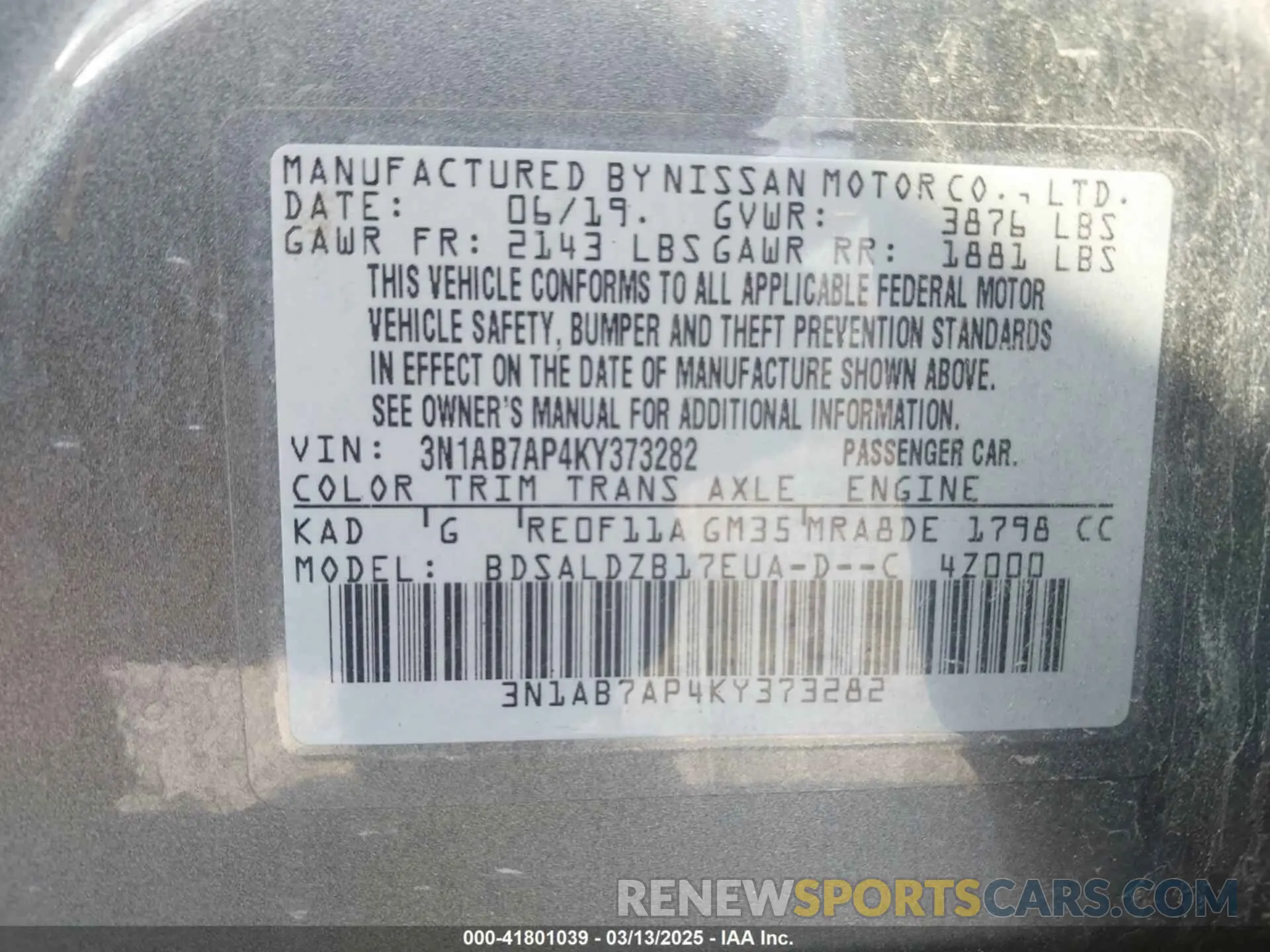 9 Photograph of a damaged car 3N1AB7AP4KY373282 NISSAN SENTRA 2019