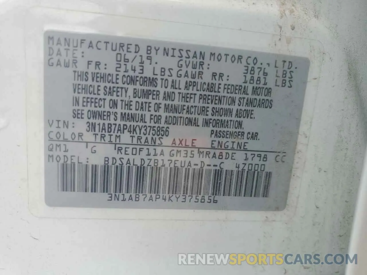 12 Photograph of a damaged car 3N1AB7AP4KY375856 NISSAN SENTRA 2019