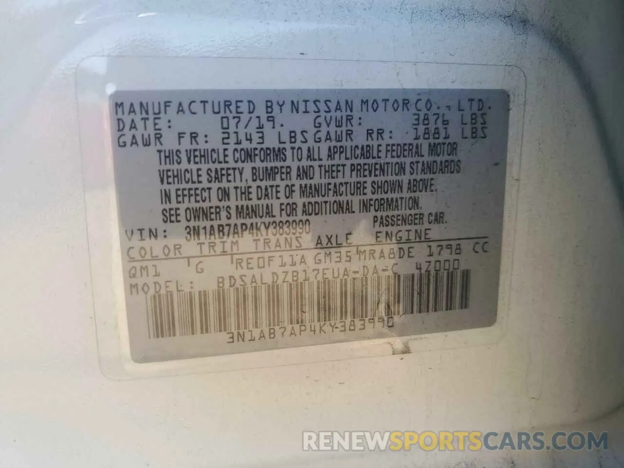 13 Photograph of a damaged car 3N1AB7AP4KY383990 NISSAN SENTRA 2019