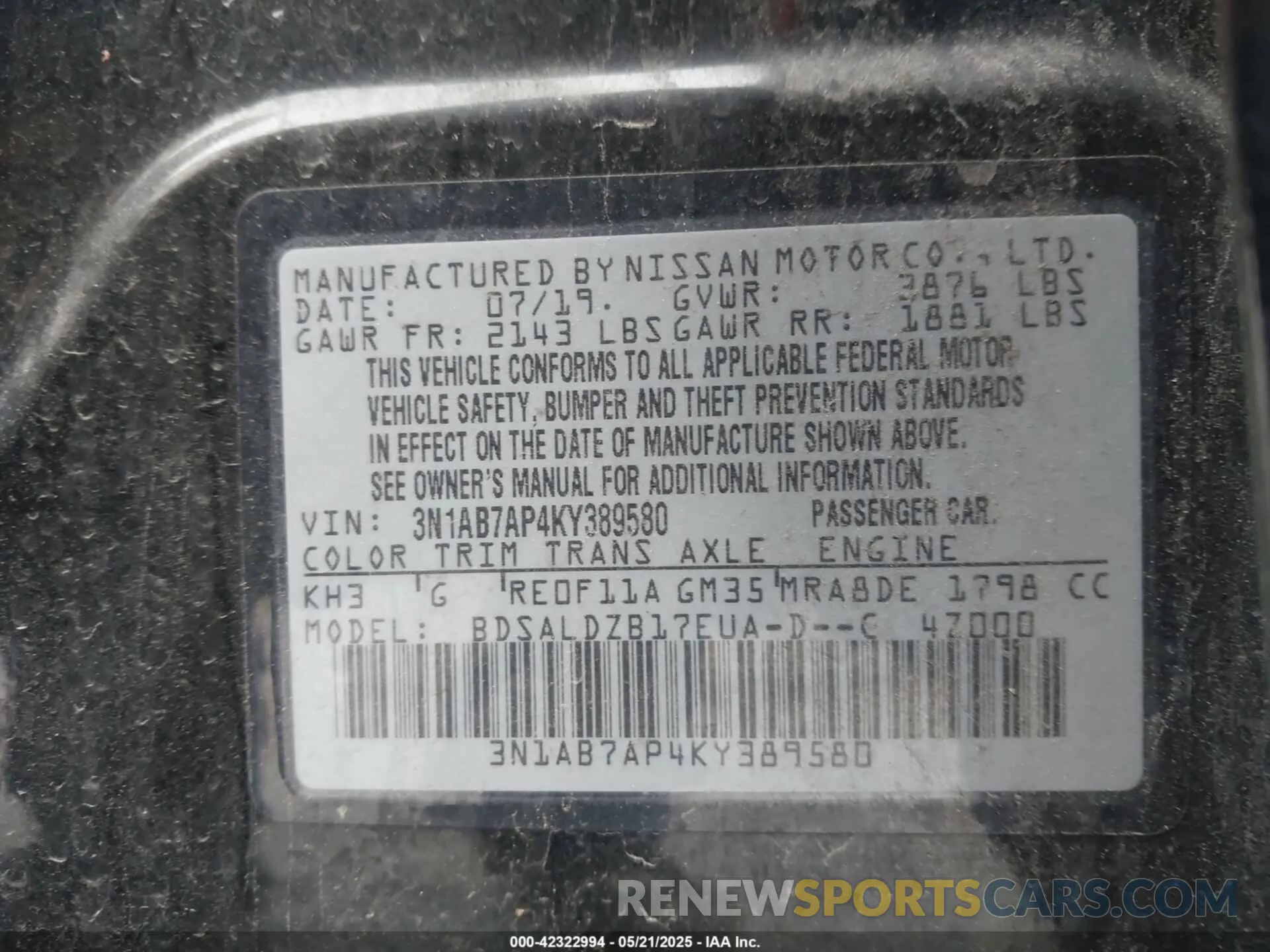 9 Photograph of a damaged car 3N1AB7AP4KY389580 NISSAN SENTRA 2019