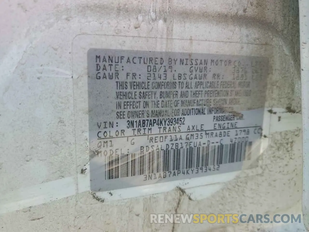 13 Photograph of a damaged car 3N1AB7AP4KY393452 NISSAN SENTRA 2019