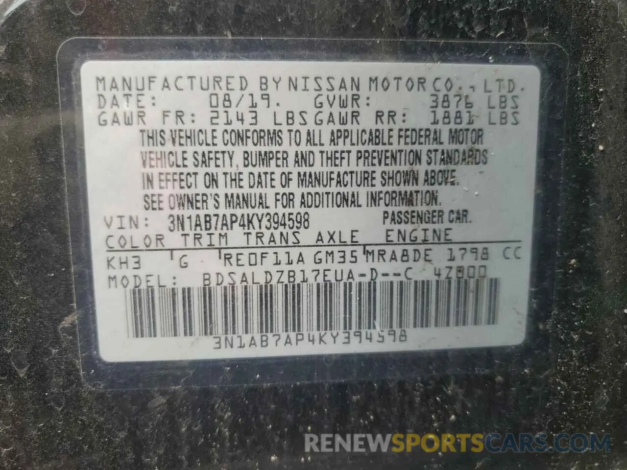 14 Photograph of a damaged car 3N1AB7AP4KY394598 NISSAN SENTRA 2019