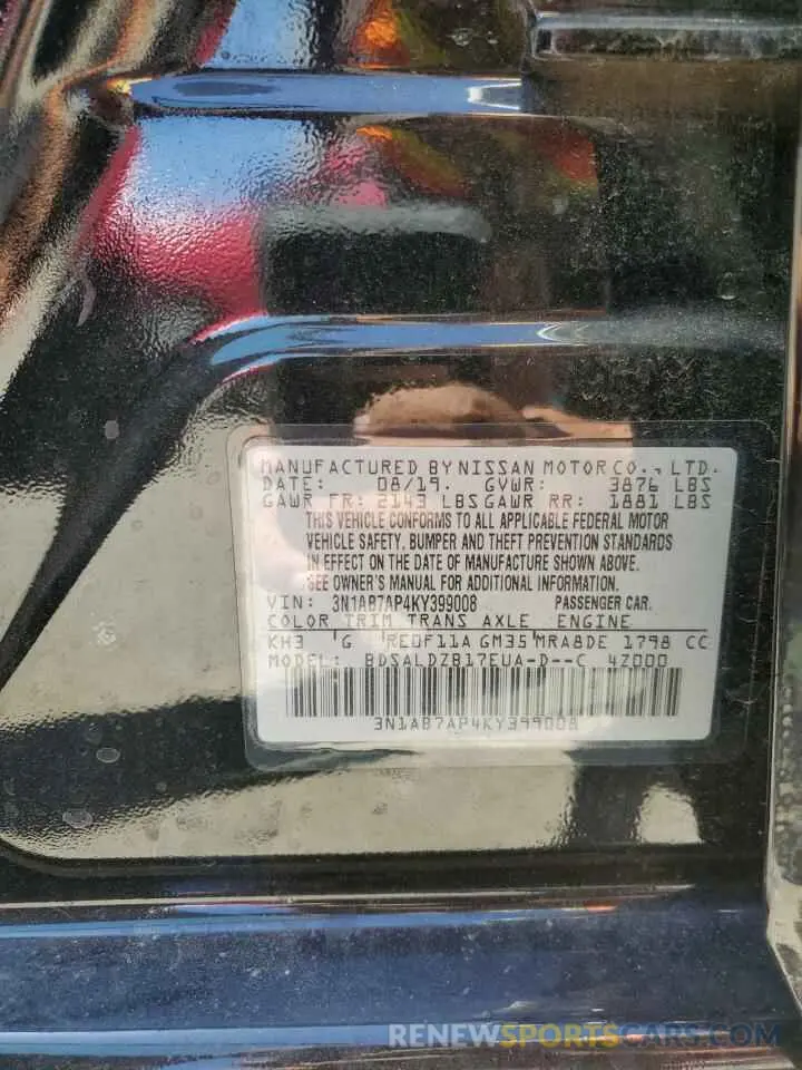 12 Photograph of a damaged car 3N1AB7AP4KY399008 NISSAN SENTRA 2019