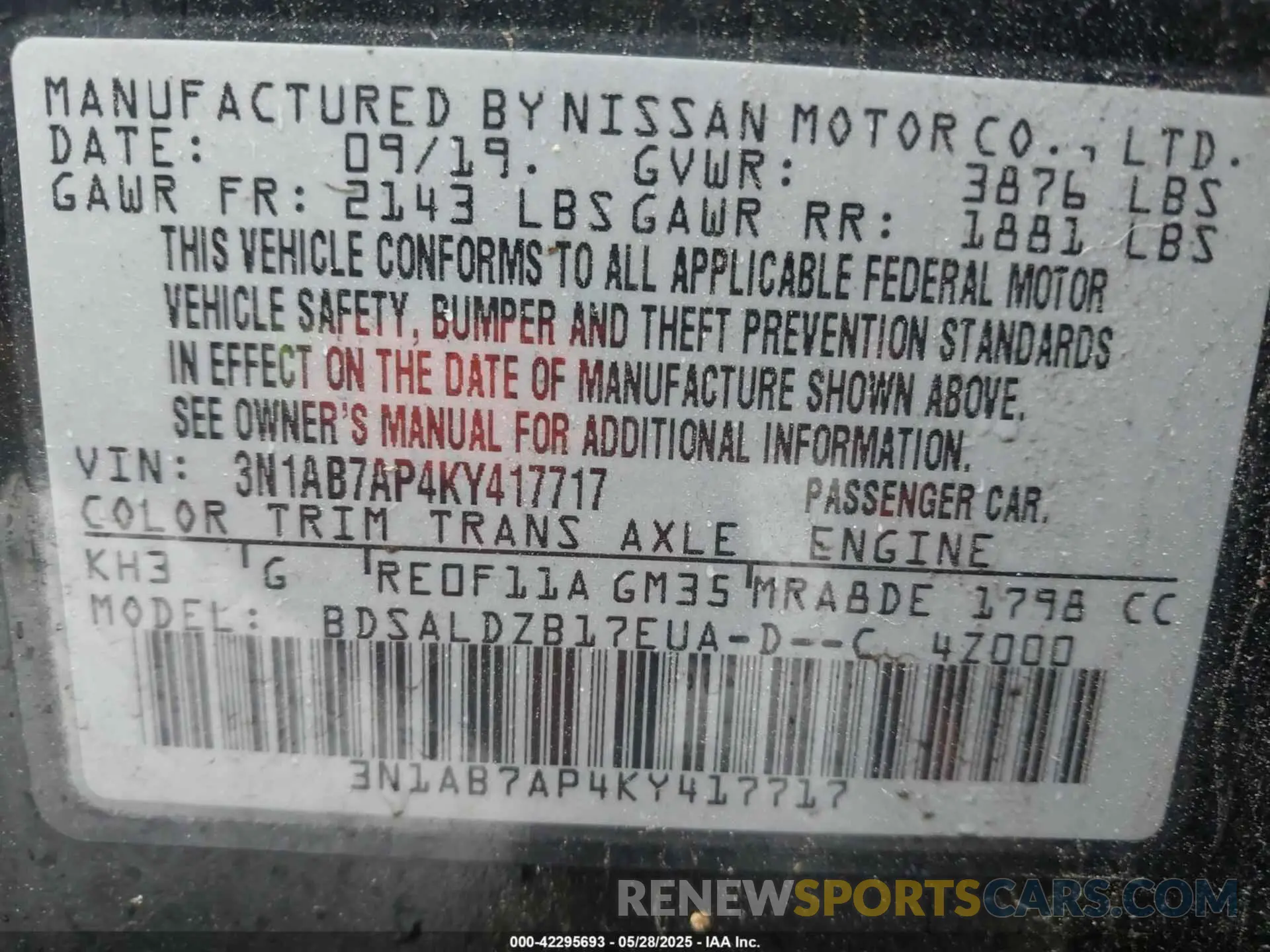 9 Photograph of a damaged car 3N1AB7AP4KY417717 NISSAN SENTRA 2019