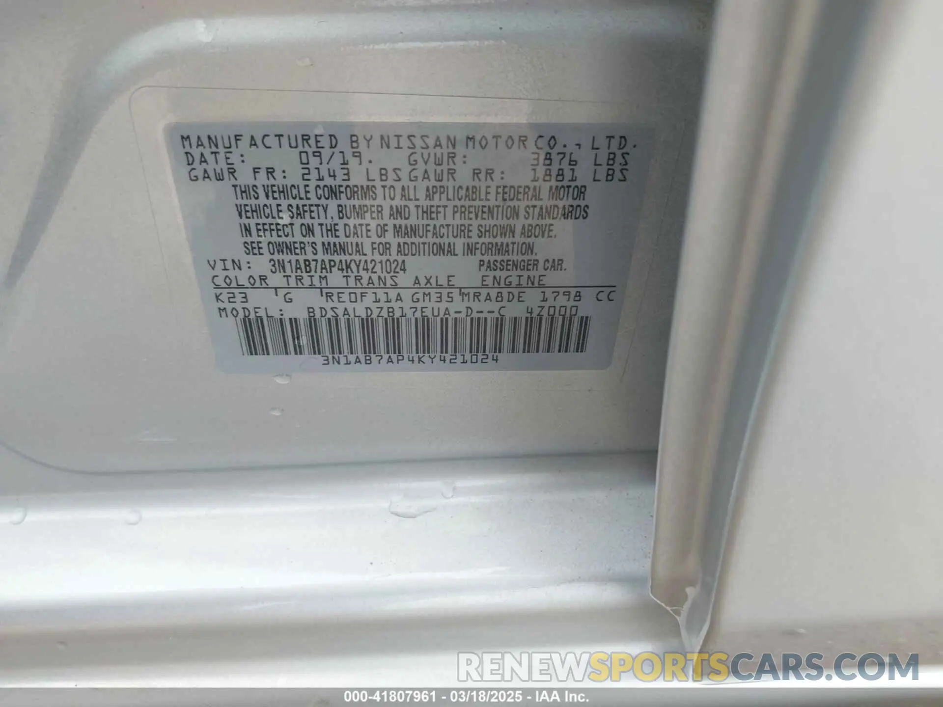 9 Photograph of a damaged car 3N1AB7AP4KY421024 NISSAN SENTRA 2019