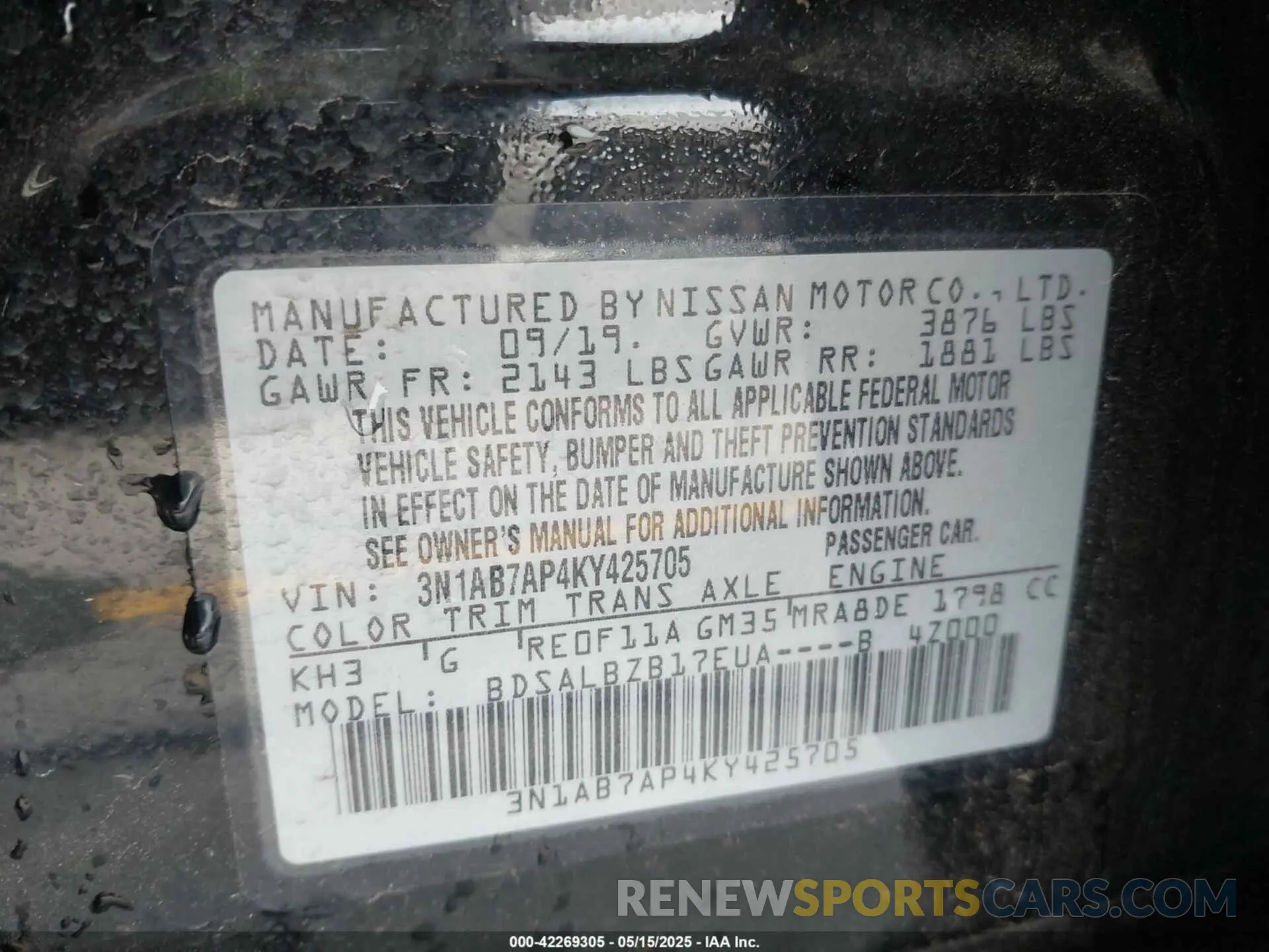 9 Photograph of a damaged car 3N1AB7AP4KY425705 NISSAN SENTRA 2019