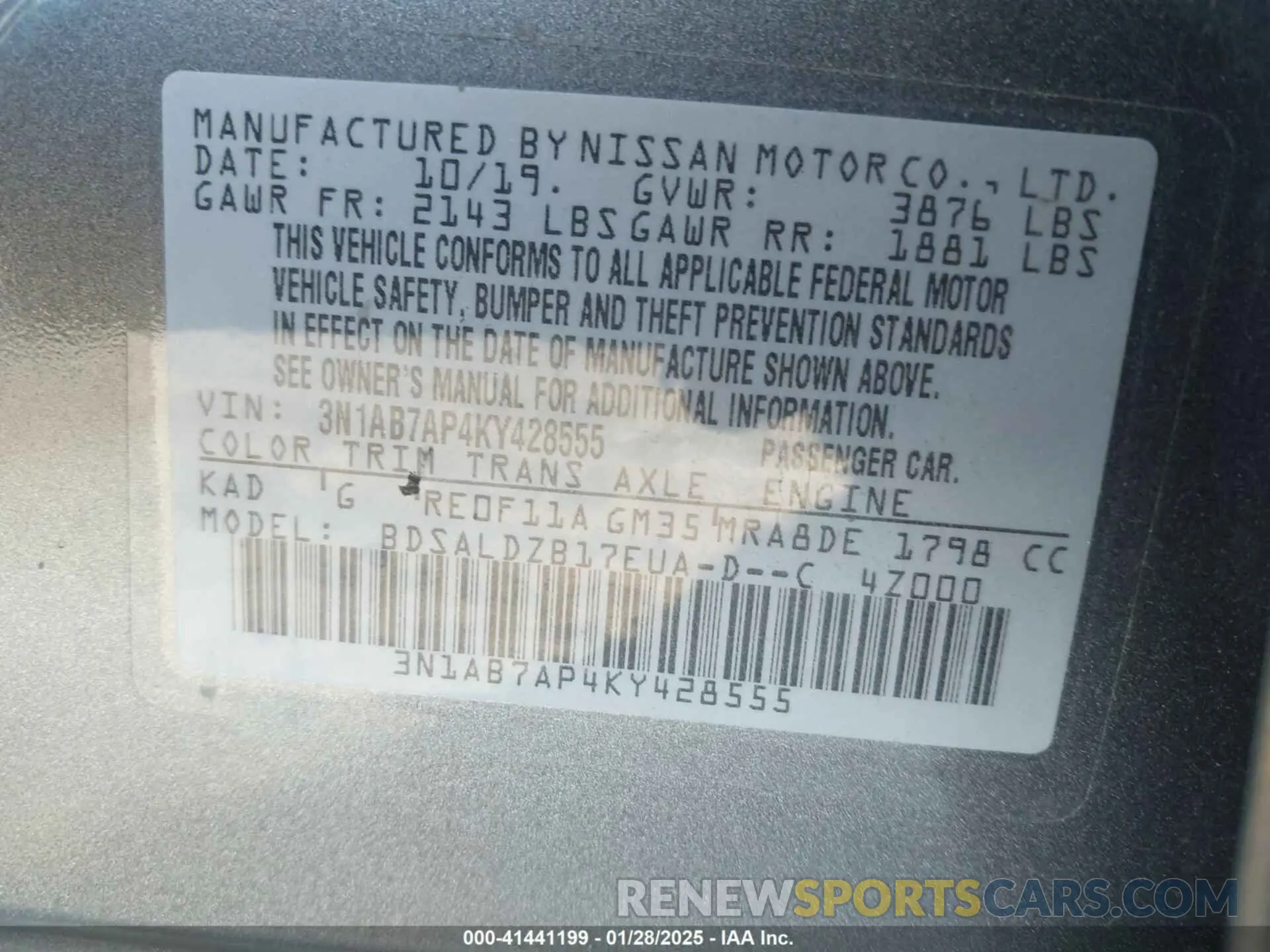 9 Photograph of a damaged car 3N1AB7AP4KY428555 NISSAN SENTRA 2019